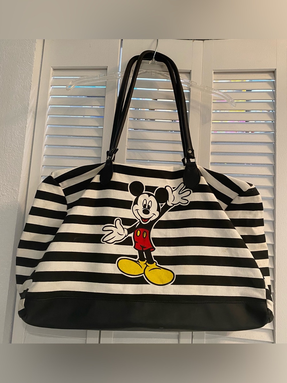 Mickey Mouse Black & White Striped Tote Bag with Yellow Accents and Bonus Tee